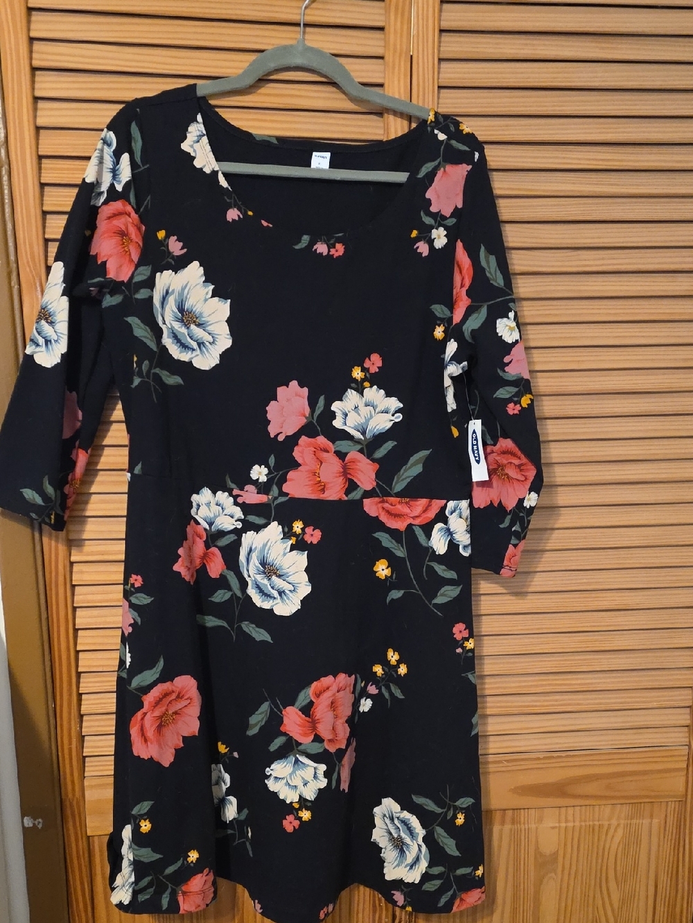 Old Navy Black Floral Long Sleeve Fit & Flare Dress